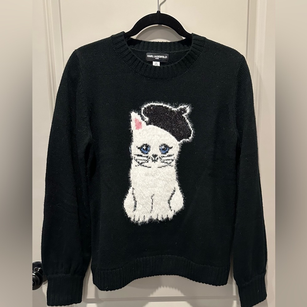 Karl Lagerfeld Cat Choupette Beret Sweater Size Medium